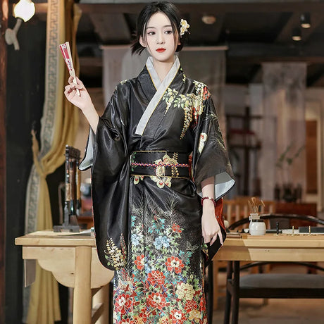 Japanese Traditional Yukata Kimono With Obi Vintage Women