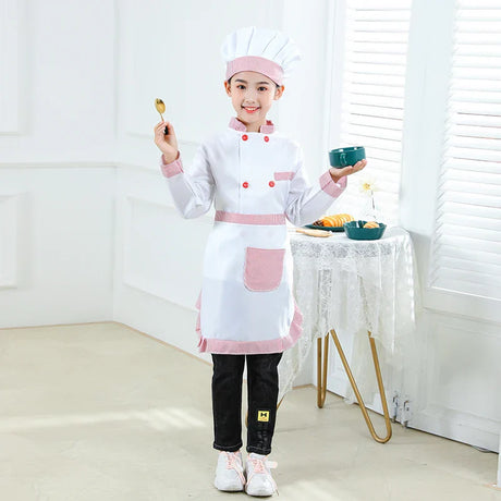 Kid Costume For Chef Uniform Jacket Hat Aprone