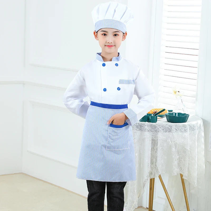 Kid Costume For Chef Uniform Jacket Hat Aprone