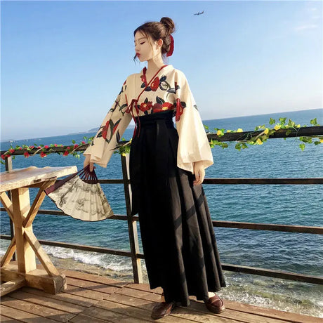 Kimono Sakura Girl Japanese Style Floral Print Vintage