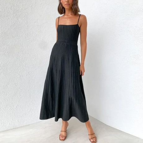 Knitted Pleated Long Dress High Waist Midi Sling