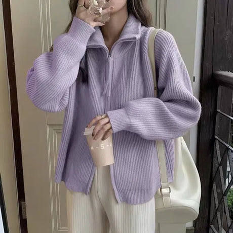 Knitted Cardigan Sweater Female Spring And Autumn Lapel