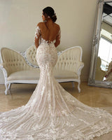LINLING Custom Boho Lace Wedding Dress - Long Sleeve Mermaid Illusion 2023