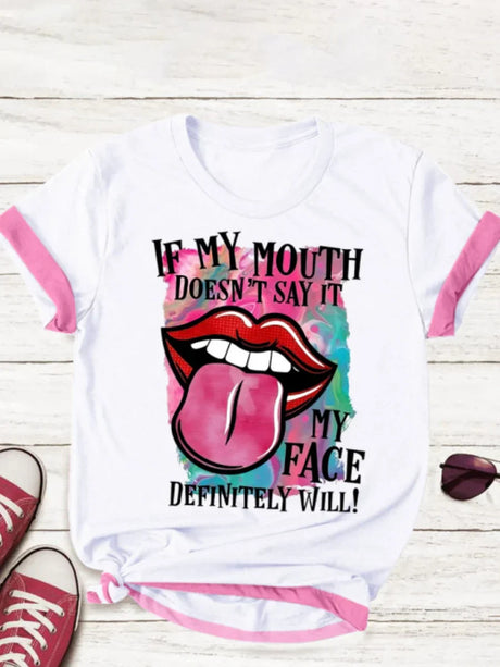 Lip Letter Print T-Shirt Summer Short Sleeve