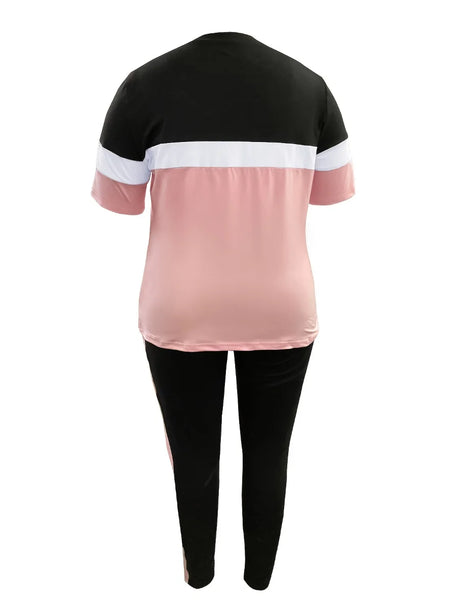 Patchwork Drawstring Pants Set Women Color Block