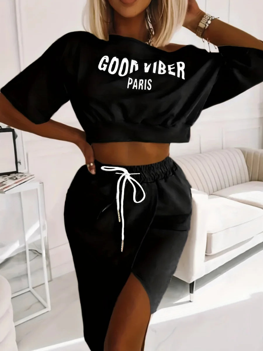 Lw Two Piece Good Viber One Shoulder Letter