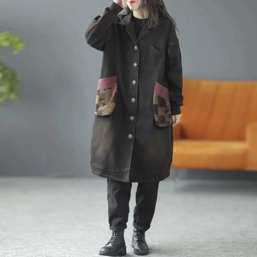 Lady Denim Coat Winter Autumn Pockets Loose Cardigan