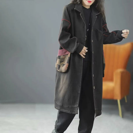 Lady Denim Coat Winter Autumn Pockets Loose Cardigan