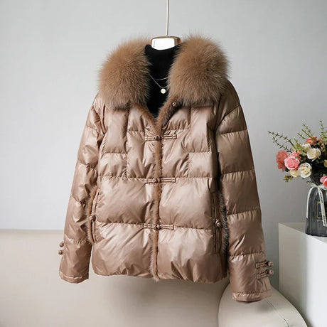 Lagabogy New Winter Women Real Fox Fur White