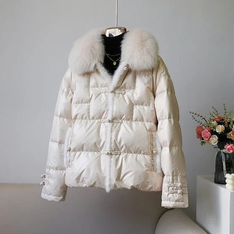 Lagabogy New Winter Women Real Fox Fur White