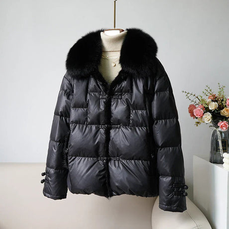 Lagabogy New Winter Women Real Fox Fur White