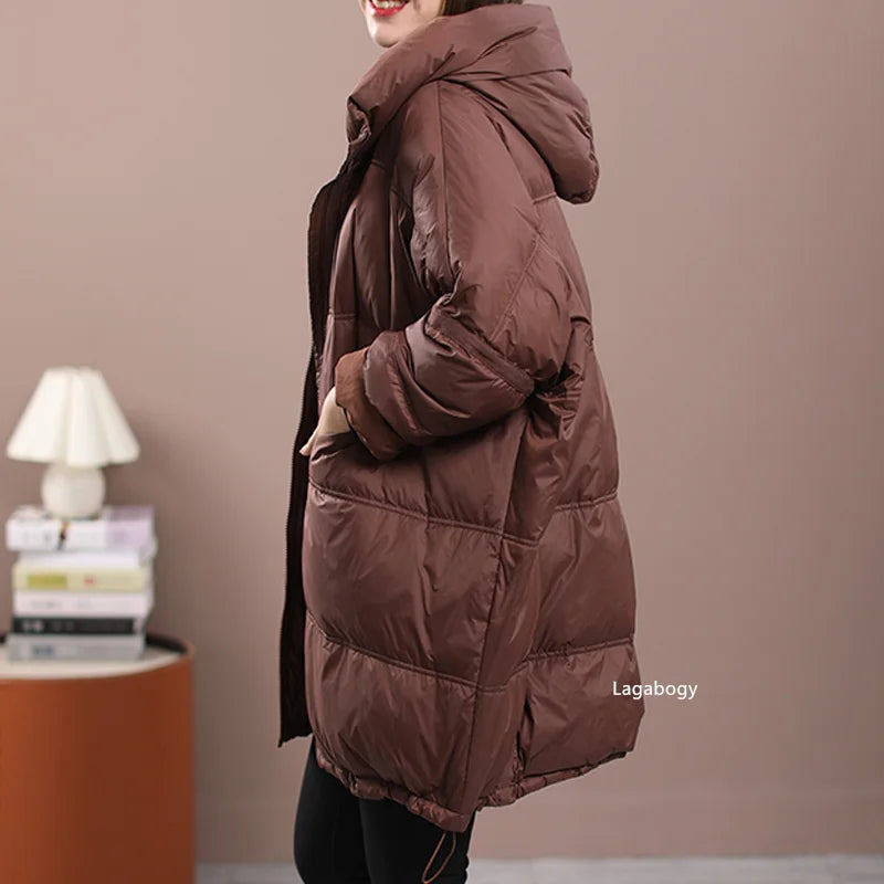 Lagabogy New Winter Women White Duck Down Loose