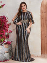 Size Evening Dresses Fashion Female Sequin Draped Sleeve