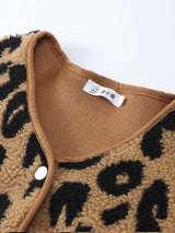 Leopard Woman Winter Jacket Coat O-Neck Casual Fake