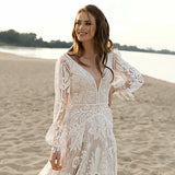 Long Puffy Sleeves Allover Lace Boho Elopement Bridal