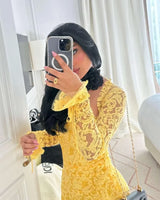 Lovestory Yellow Lace Prom Dresses Sexy Square Neck