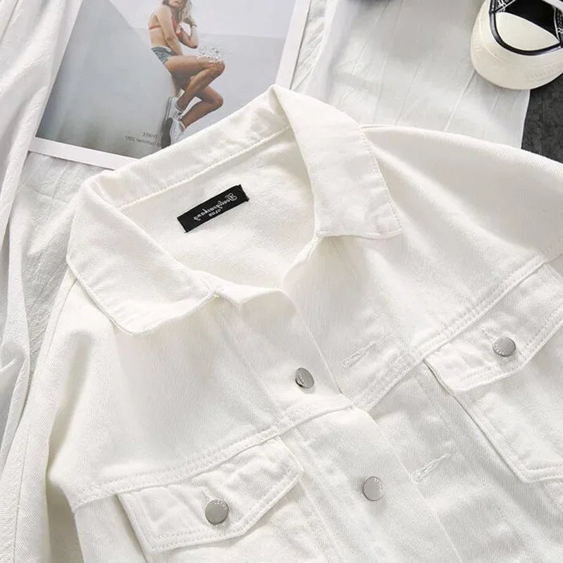 Lucuever White Denim Jacket Women Autumn Casual Loose