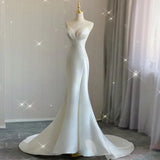 Luxury White Satin Wedding Trailing Mermaid Maxi Dresses