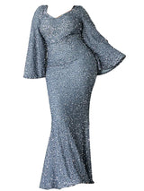 Missord Grey Sequins Evening Dresses Women Elegant V