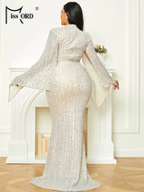 Missord Sequin Wedding Party Dress Elegant Women Turtleneck