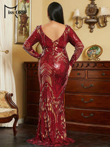 Missord Wine Sequin Evening Dress Elegant Women Long