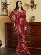 Missord Wine Sequin Evening Dress Elegant Women Long