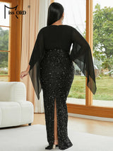 Missord Women Black Evening Dress Elegant V-Neck Flare