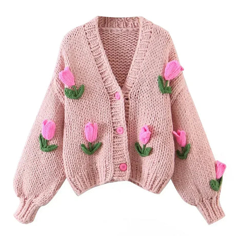 Mosimolly Cardigan Women Sweater Handmade Flower Sweater Cardigan