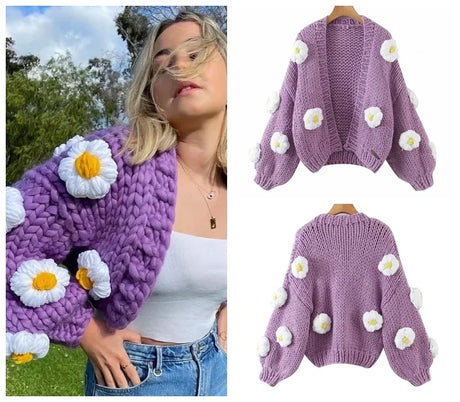 Mosimolly Cardigan Women Sweater Handmade Flower Sweater Cardigan