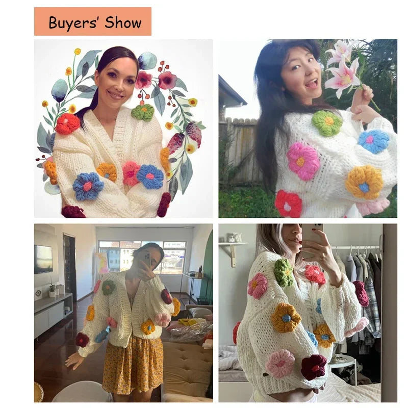 Mosimolly Cardigan Women Sweater Handmade Flower Sweater Cardigan