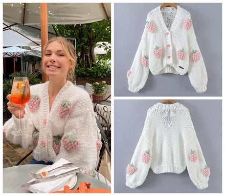 Mosimolly Cardigan Women Sweater Handmade Flower Sweater Cardigan