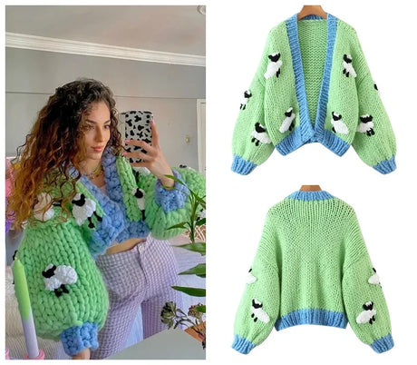 Mosimolly Cardigan Women Sweater Handmade Flower Sweater Cardigan