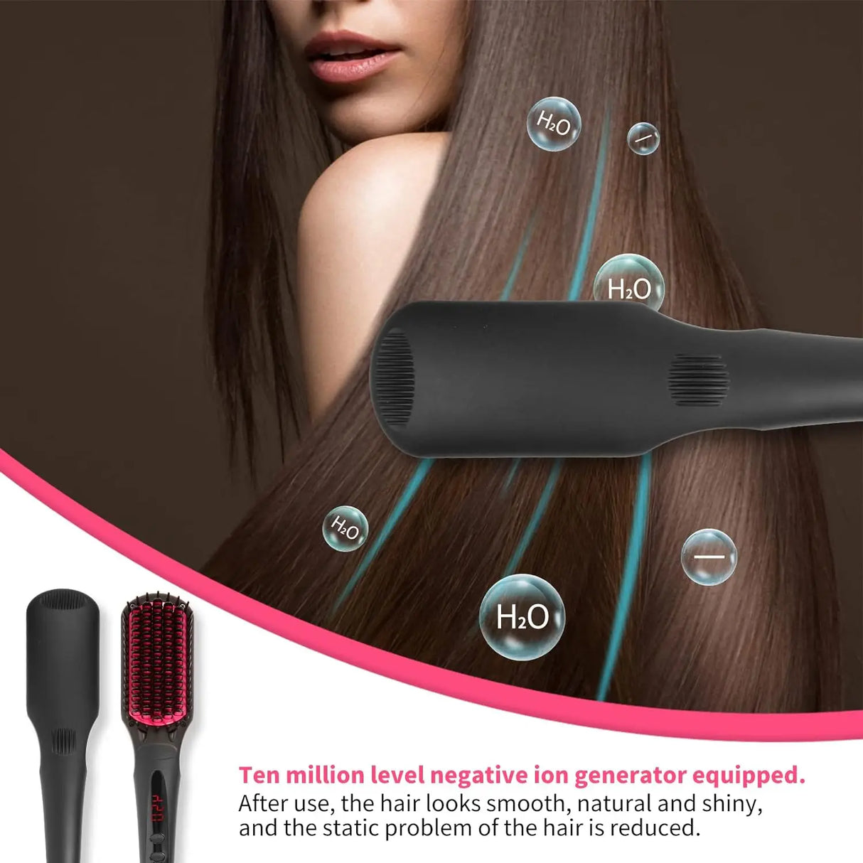 Negative Ion Hair Straightener Brush, Anti-Scald Portable Hot