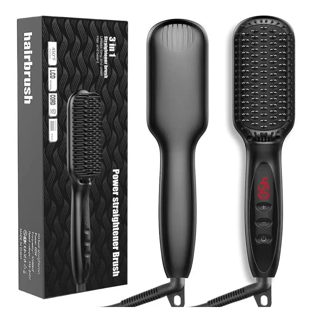 Negative Ion Hair Straightener Brush, Anti-Scald Portable Hot