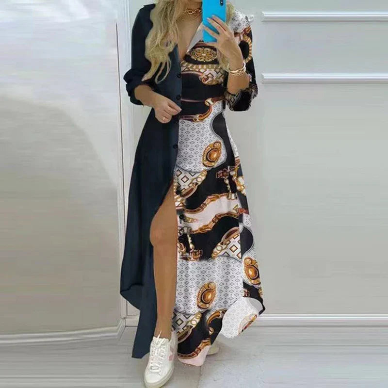 New Autumn Women Dress Loose Print Long Sleeve