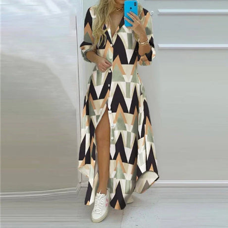 New Autumn Women Dress Loose Print Long Sleeve