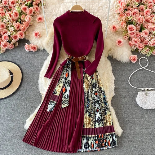 Oceanlove Print Vestidos Knitting Vintage Korean Autumn Winter