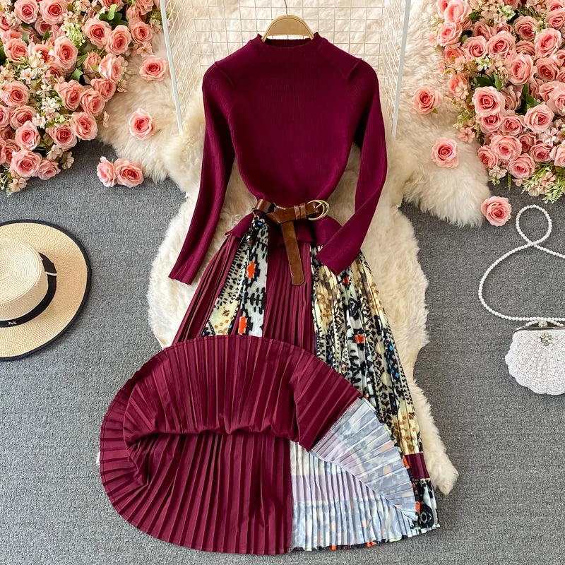 Oceanlove Print Vestidos Knitting Vintage Korean Autumn Winter