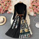 Oceanlove Print Vestidos Knitting Vintage Korean Autumn Winter