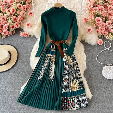 Oceanlove Print Vestidos Knitting Vintage Korean Autumn Winter