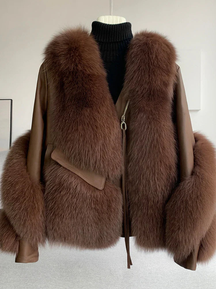 Oftbuy Real Fur Coat Winter Jacket Women Natural