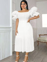 Ontinva White Midi Dresses For Women Off Shoulder