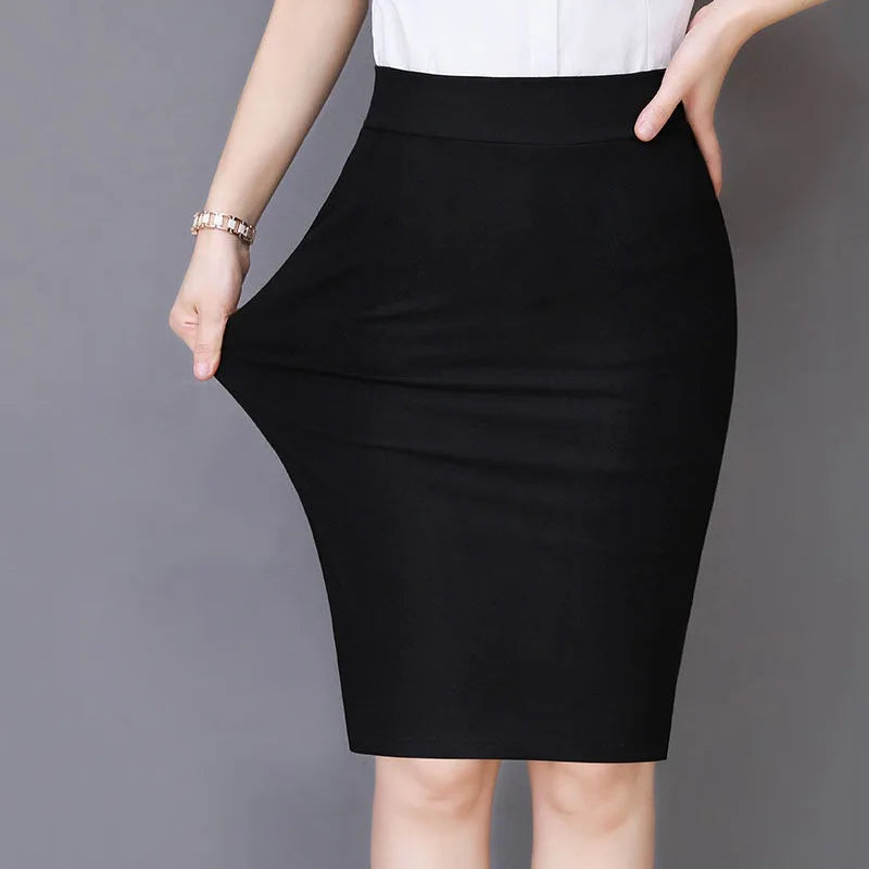 Office Lady Fashion Midi Black Split Skirts Spring