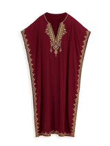 Summer Bohemian Embroidery Sexy V Neck Kaftan Long