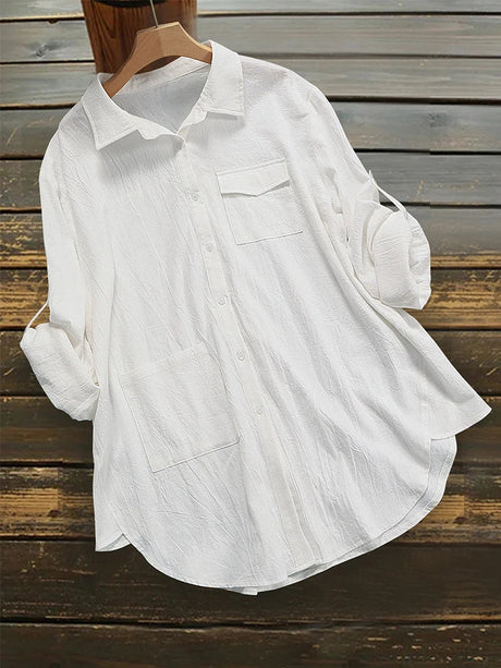 Short Sleeve Linen Shirt Women Button Down