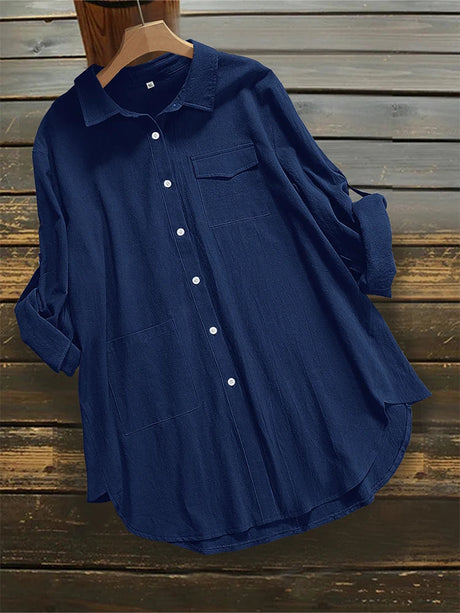 Short Sleeve Linen Shirt Women Button Down