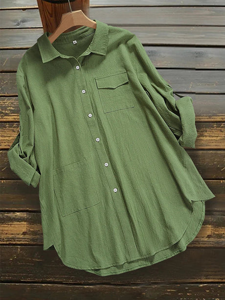 Short Sleeve Linen Shirt Women Button Down