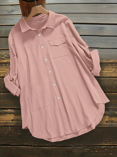 Short Sleeve Linen Shirt Women Button Down