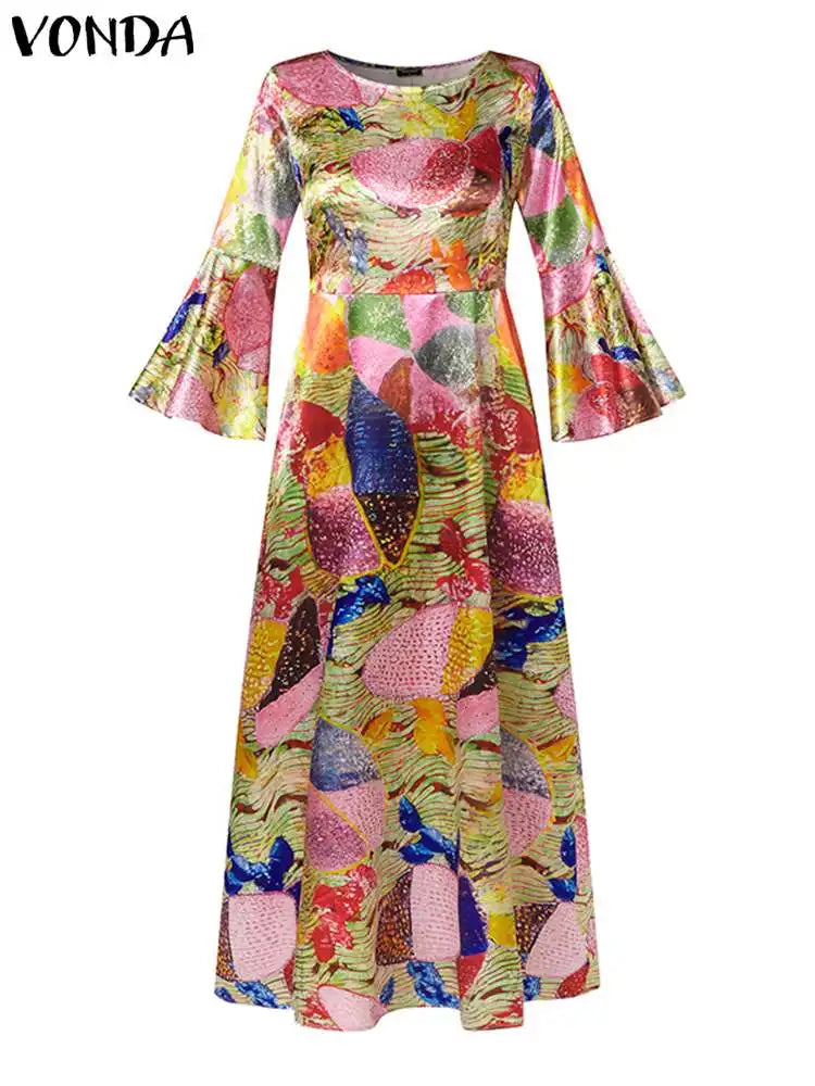 5Xl Vonda Elegant Women Maxi Dress Autumn Long