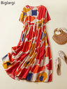 Boho Beach Floral Summer Dress Women Cotton Ladies